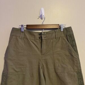 Vintage Women's Olive Green 100% Cotton Capri Pants Lace Boho Indie Capsule